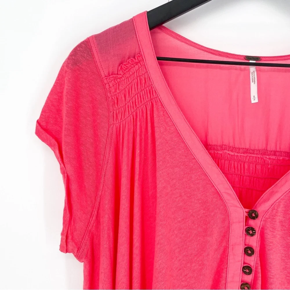 Free People Highland Blouse in Azalea Pink Small - Picture 3 of 8